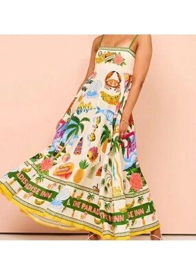 Women’s Linen Paradise Inn Sundress w/ Multicolor Tropical Print